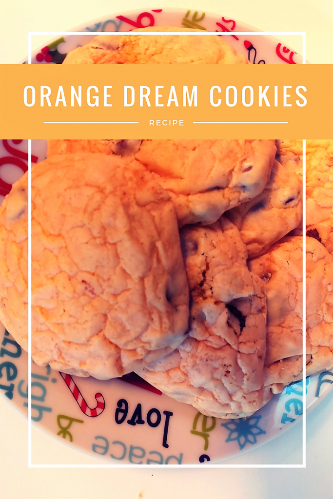 Orange chocolate chip cookies made with orange cake mix.