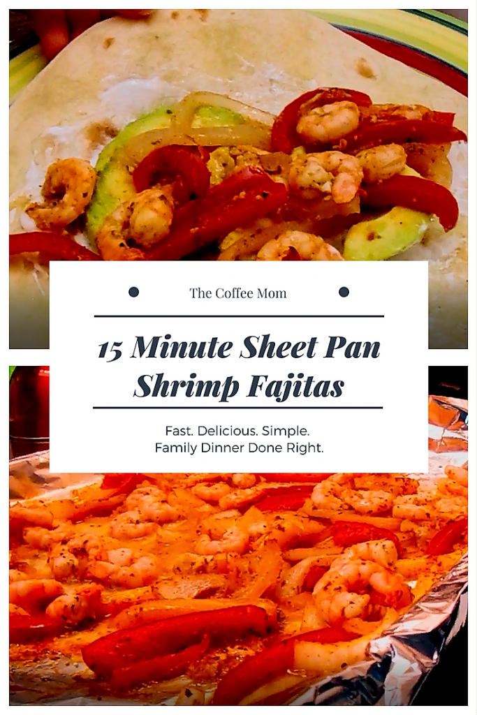 15 minute sheet pan shrimp fajitas. #shrimpfajitas #sheetpandinners #onepanmeals 