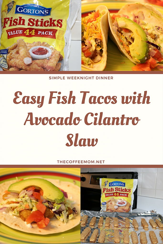 Weeknight fish tacos with avocado and cilantro slaw