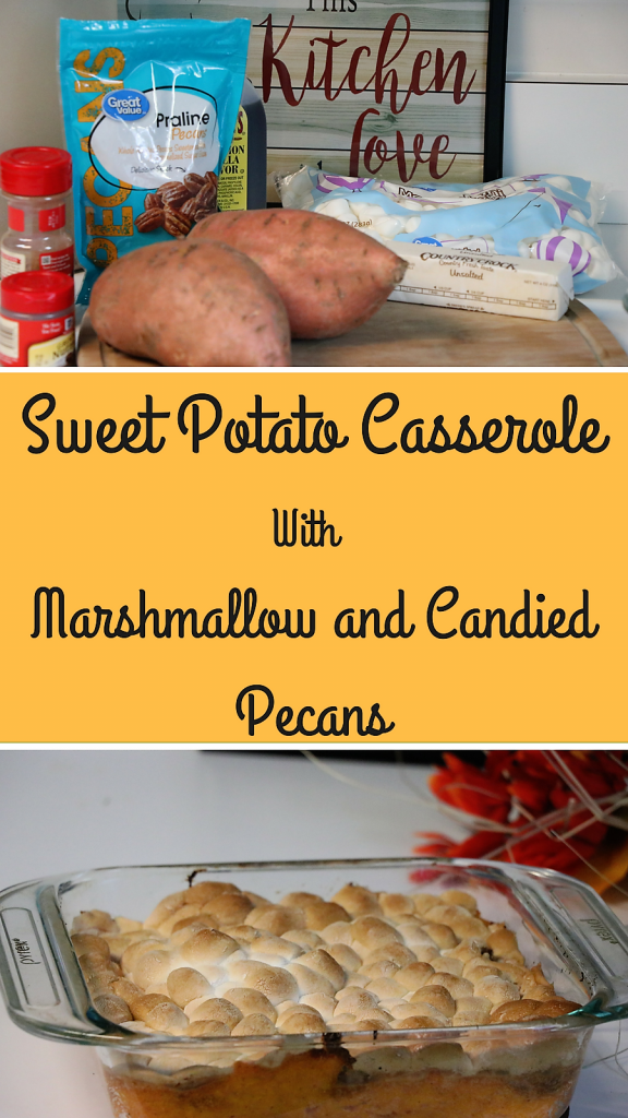 Sweet potato casserole with candied pecans and marshmallows 