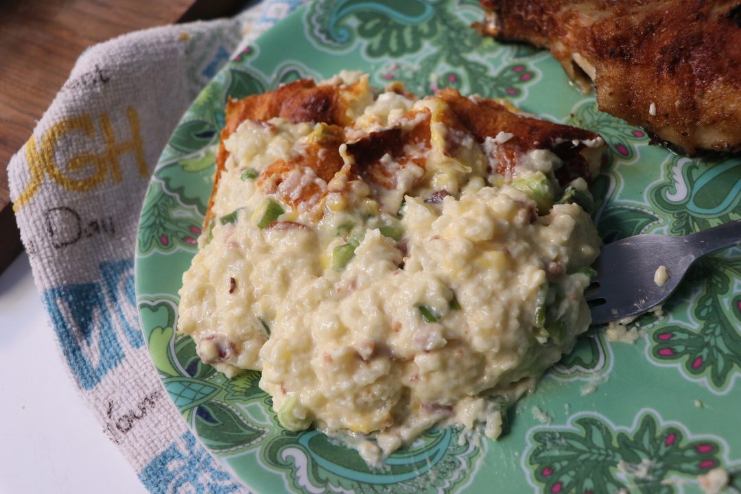 Keto Friendly Bacon and Cheese Loaded Cauliflower Casserole