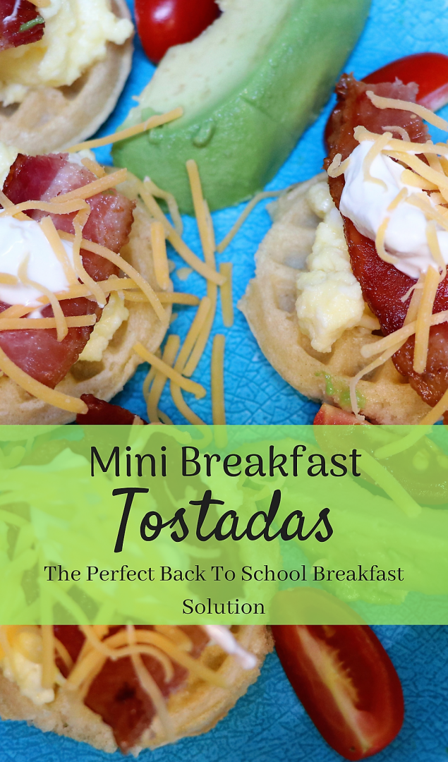 Mini Waffle Breakfast Tostadas. an easy and delicious back to school breakfast idea. This filling and simple breakfast will keep the kids going all morning long! #Ad #LoveMyEggo #ReadingWithEggo