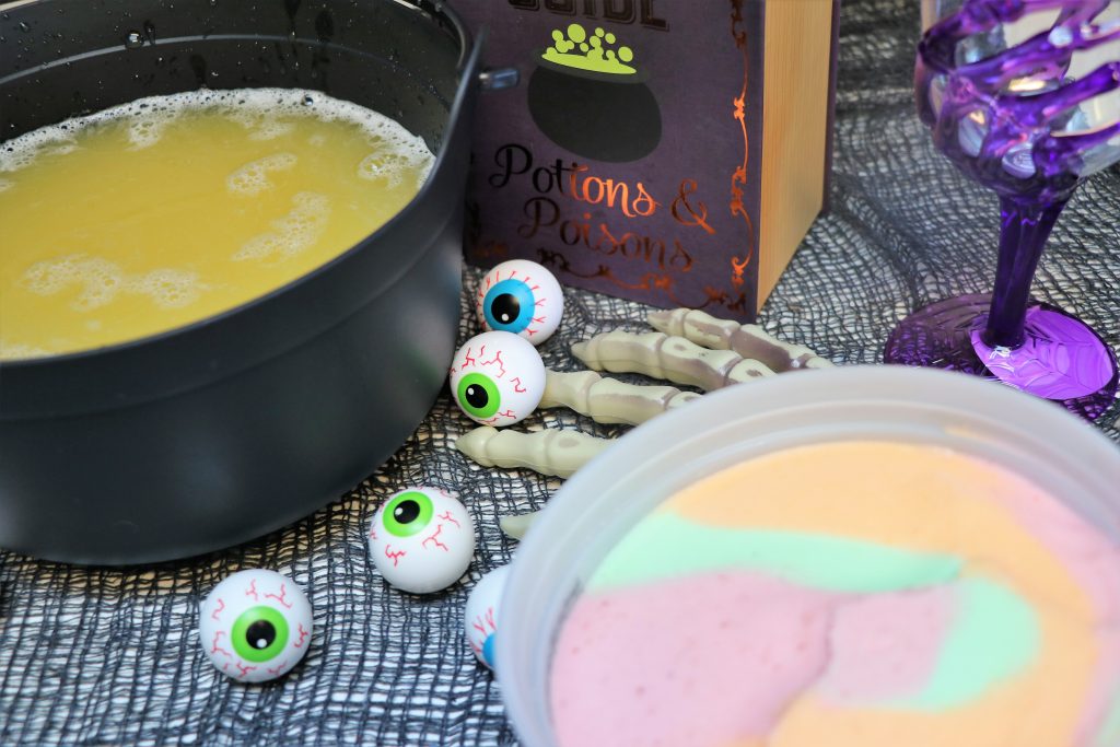 This spooky Witch's Brew Punch is made with 3 simple ingredients and will make any Halloween Party a creepy winner FrighteninglyFunFlavors #ad