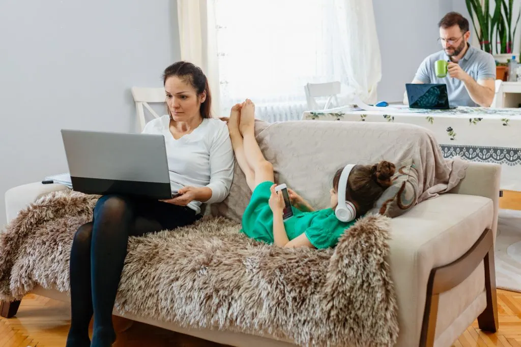 mom working from home with kids