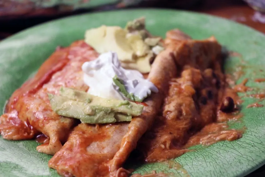 chicken enchilada with sour cream and avocado