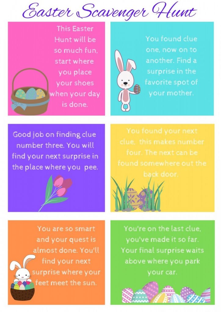 Free Easter Scavenger hunt cards 