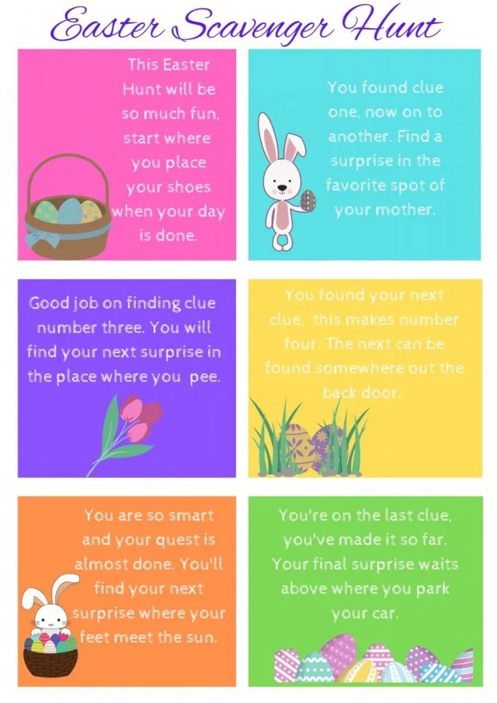 Free Easter Scavenger hunt cards 