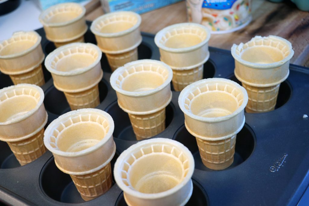 ice cream cones in a cup cake pan