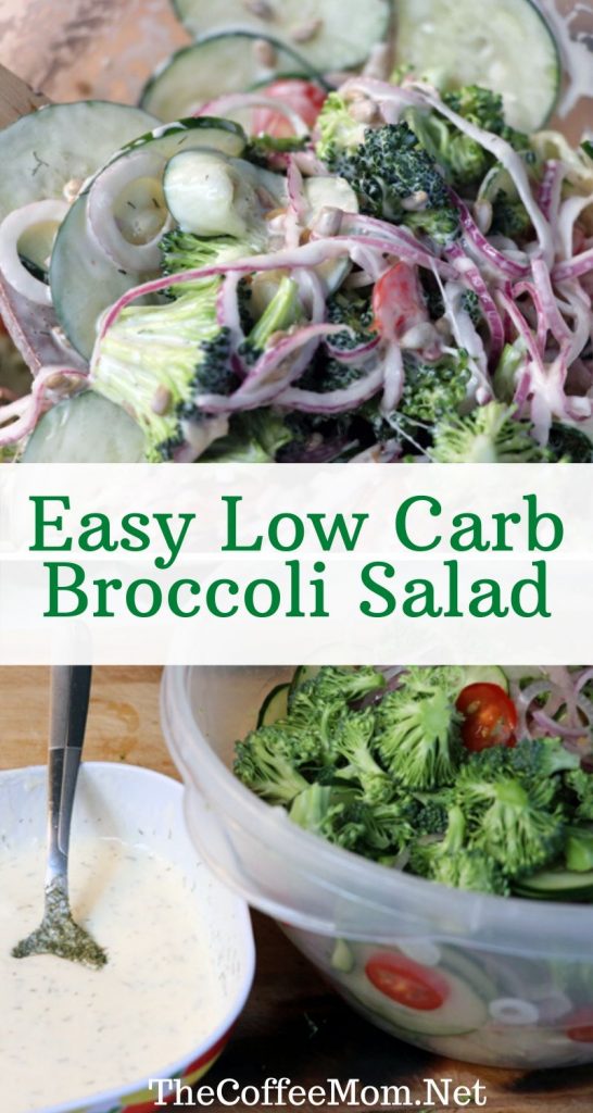 No matter if you are eating keto or just cutting down on sugar, this low carb broccoli salad is a perfect cold summer dish! This creamy broccoli salad is made with cucumber, onions, tomato, and mayo and is perfect to make ahead for a week’s worth of lunches or to take with you to your next summer cookout.