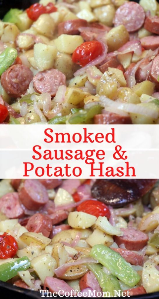 Smoked sausage and potato hash is a simple and delicious combination of kielbasa, peppers, onions, and peppers. Cooked in a cast-iron skillet, this is a one-pan meal that is perfect for a weeknight family dinner. 