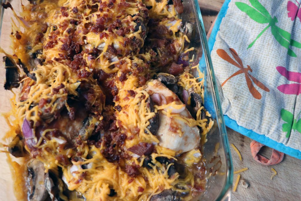 Keto BBQ Chicken Casserole with Cheese and Bacon