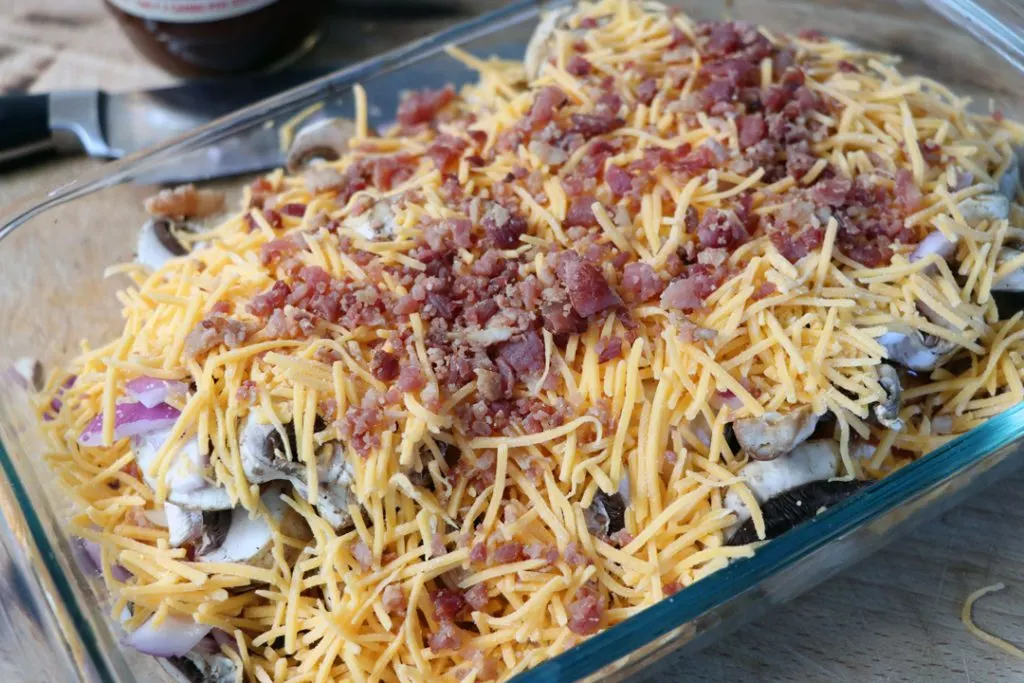 Keto BBQ Chicken Casserole with Cheese and Bacon