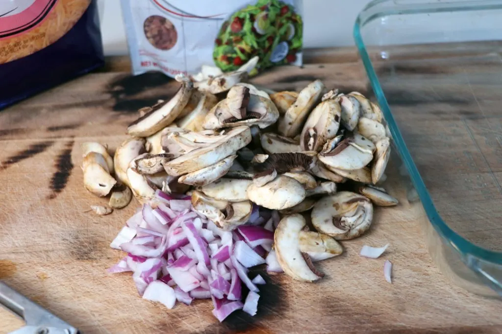 mushrooms and diced onions