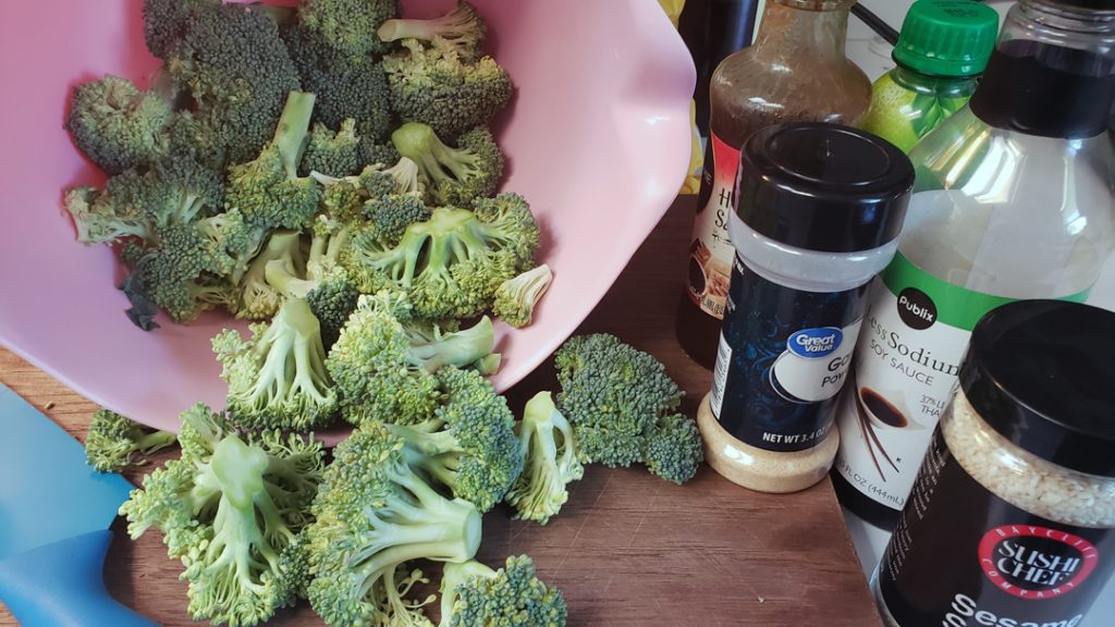 Air Fryer roasted Asian broccoli