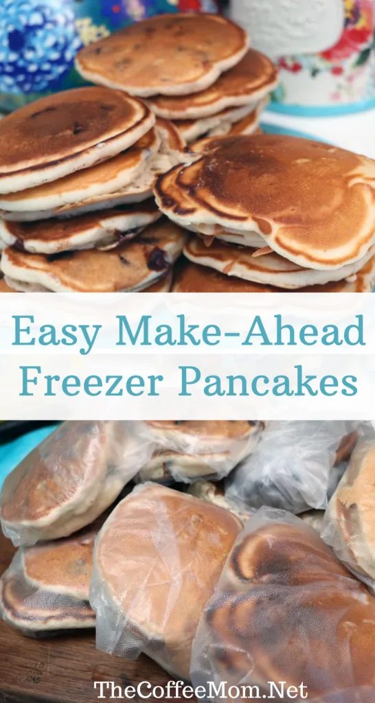 Pancakes are the perfect breakfast to just toss in a toaster and go! These easy make-ahead freezer pancakes are light and fluffy, you can use whatever extras you want, and the freeze & reheat perfectly! Great grab and go breakfast option to make ahead of time that is much cheaper ( and better) than store-bought frozen pancakes!