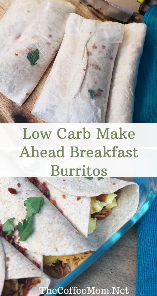 Healthy low carb, make-ahead breakfast burritos are quick, easy, and freeze well. Stuffed with egg, bacon, and cheese they are a perfect breakfast to add to your weekly meal prep menu!