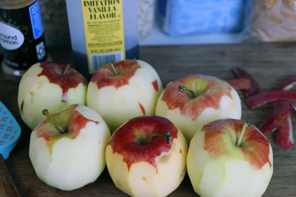 peeled honeycrisp apples for apple crisp 