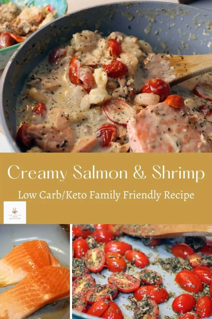 Enjoy this creamy salmon and shrimp with roasted tomatoes and Italian seasoning without the carbs! This low-carb/keto-friendly seafood dish is delicious, easy to make, and will have the whole family enjoying dinner together.