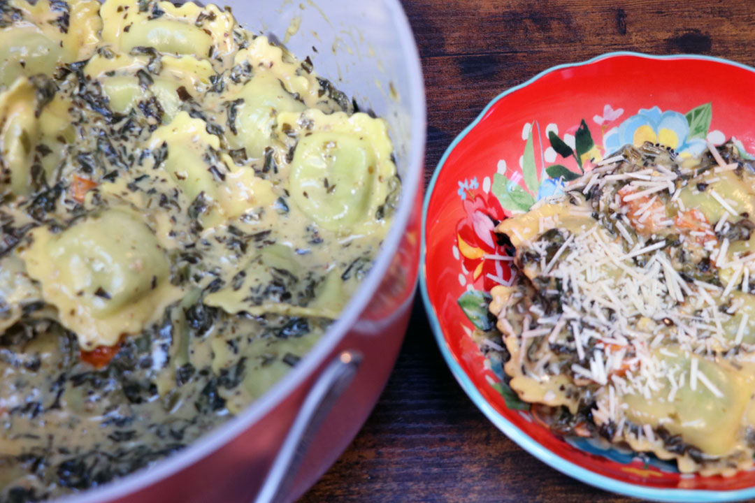 One Pot Spinach Ravioli