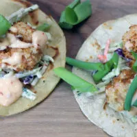 Bang Bang Shrimp Tacos with Creamy Cilantro Lime Slaw