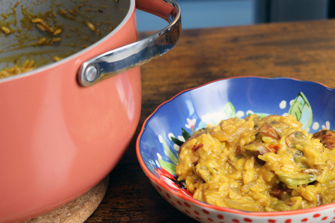 Sausage and rice in a bowl