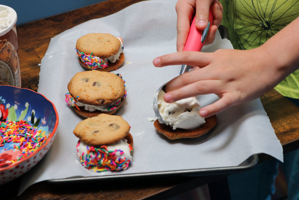 Making cookie ice cream sandwiches with kids