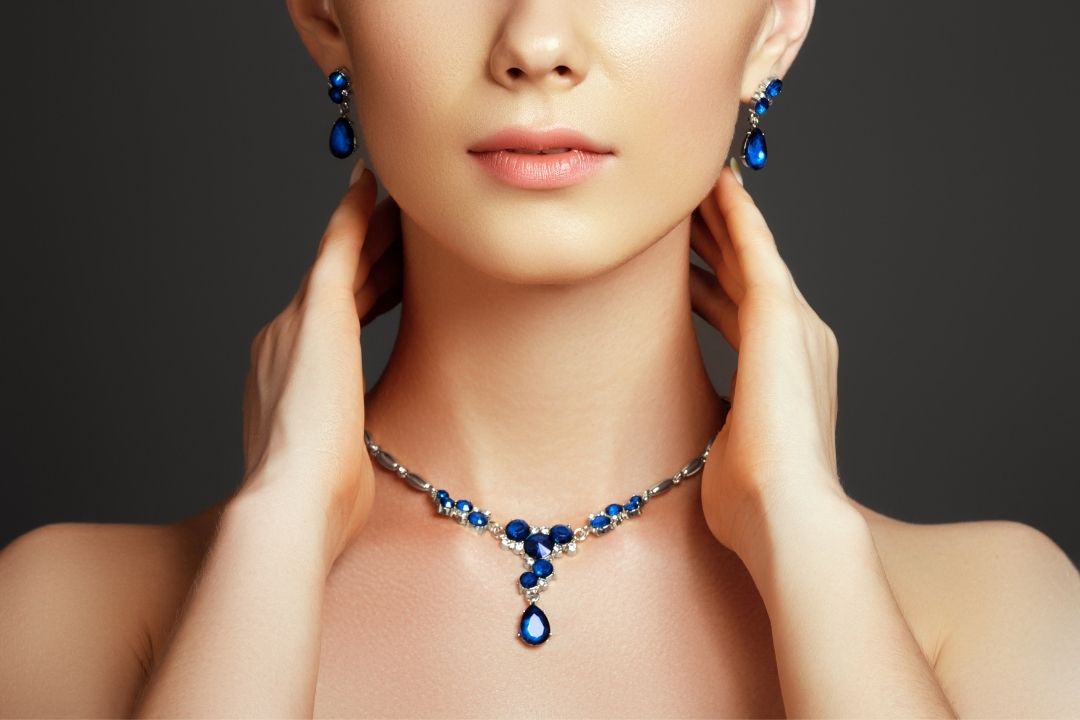 Sapphire necklace sales and earrings