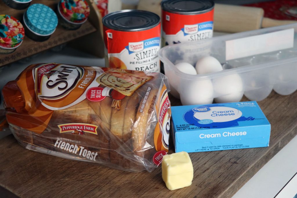 All of the ingredients for French Toast rollups with brie and fruit