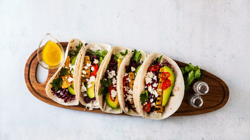 Charred corn and zucchini tacos