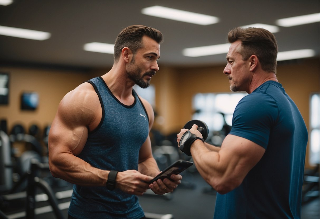 A fitness seeker in Harrisburg, PA consults with a personal trainer, discussing goals and exercise plans