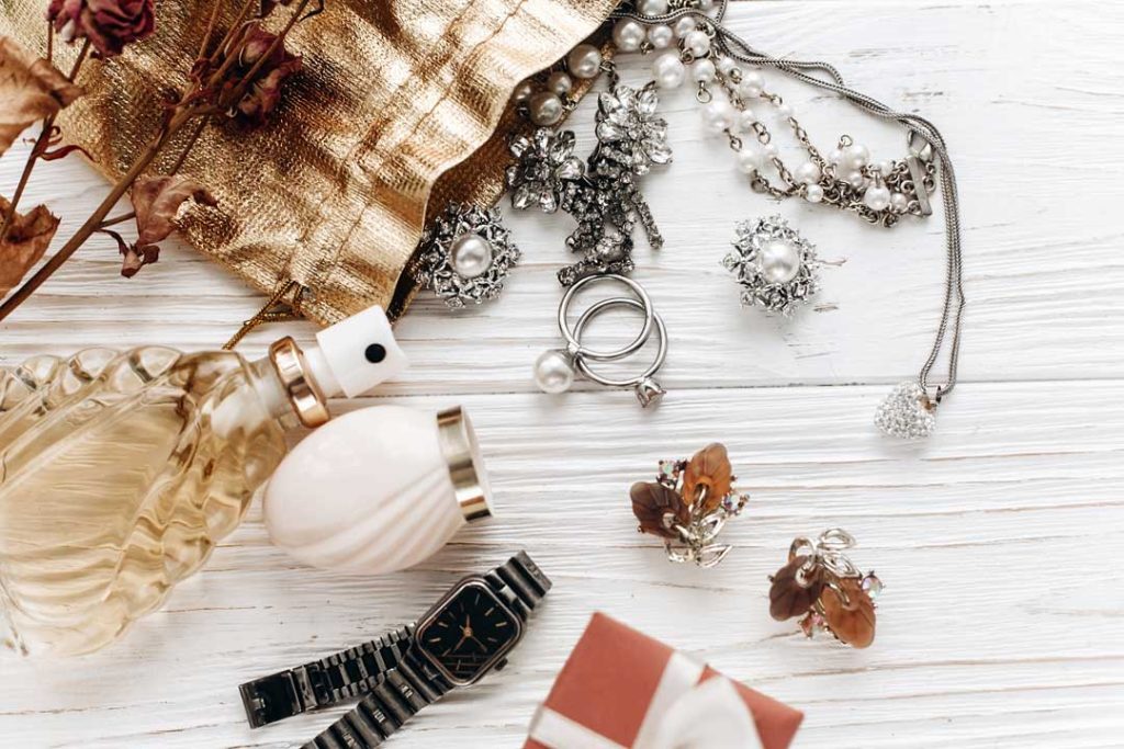 A flat lay of different jewelry types