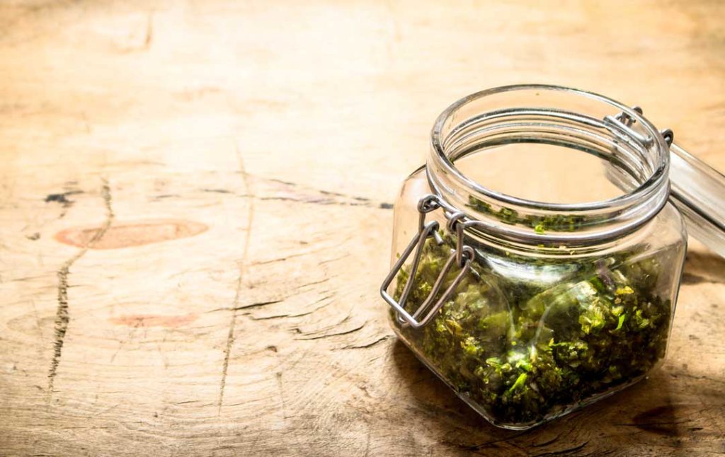 Airtight glass jar keeping cannabis fresh and aromatic