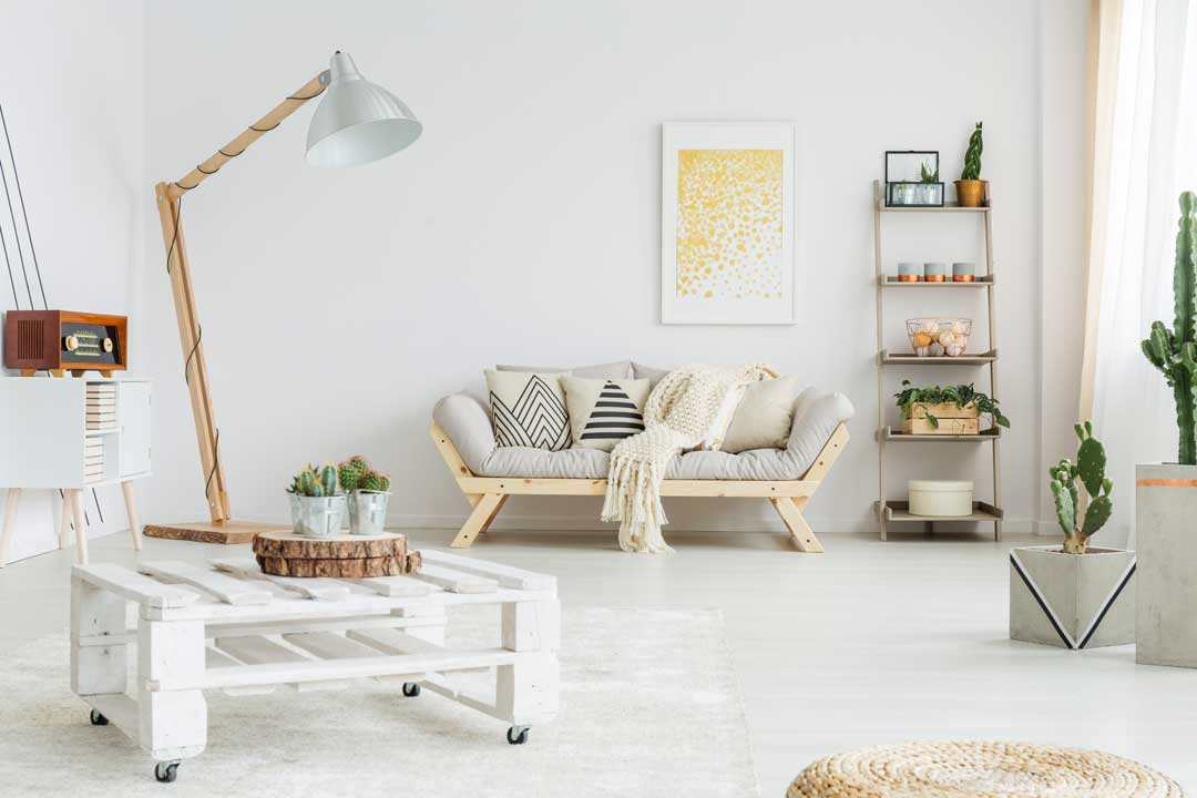 Bright, clean living room with cozy decor