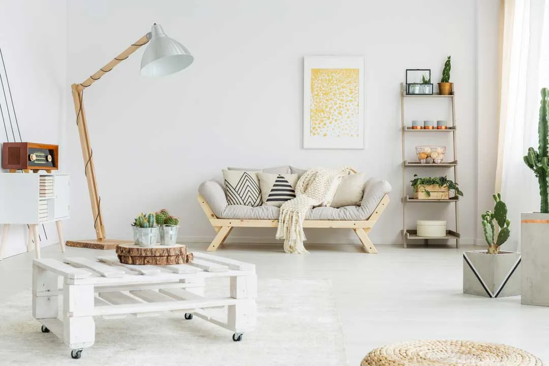 Bright, clean living room with cozy decor