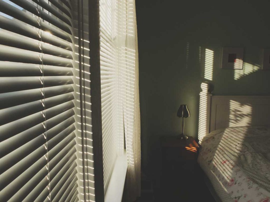 Blinds closed to block heat during summer