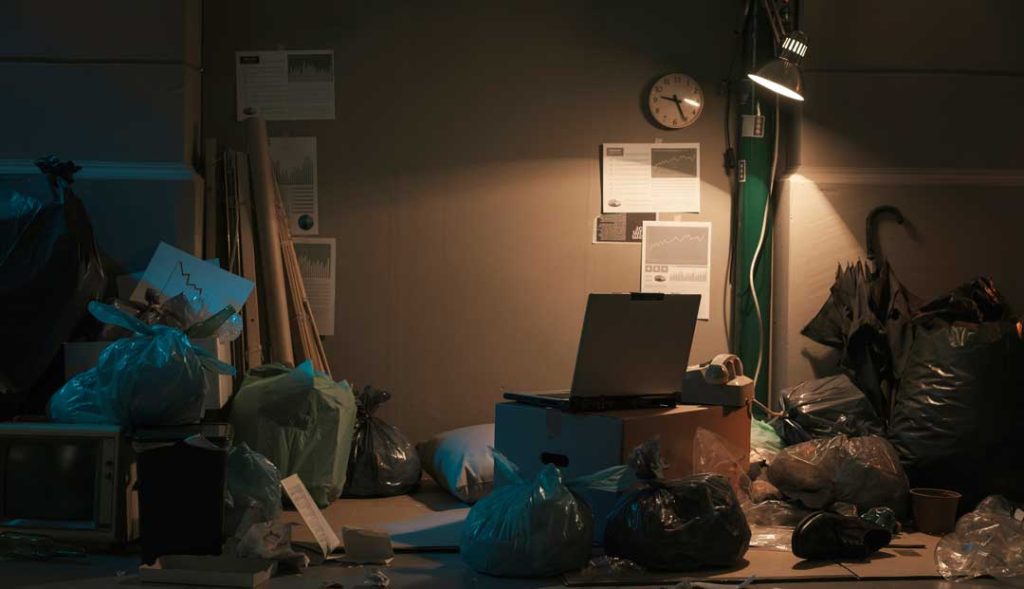 Household clutter providing hiding spots for pests