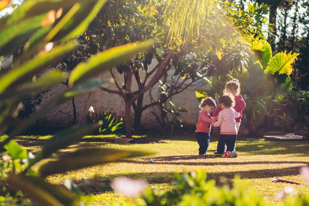 kids playing in family-friendly backyard