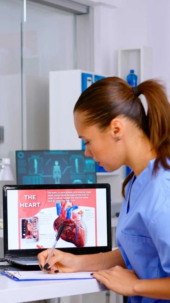 Cardiologist reviewing heart imaging results