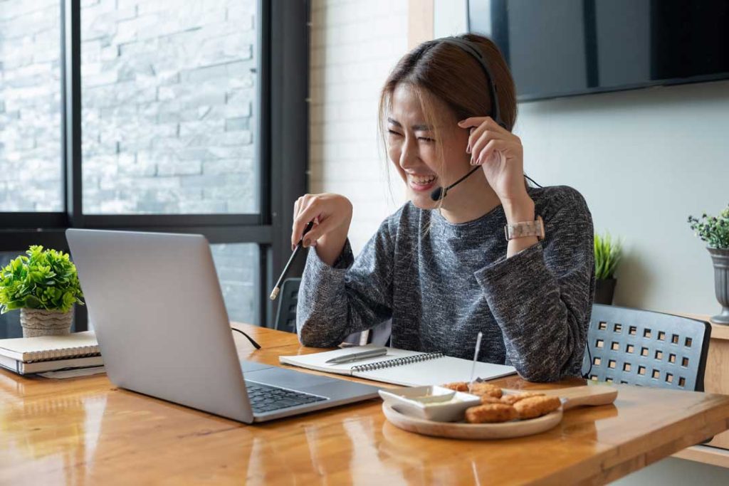 Mom working in remote customer service from home