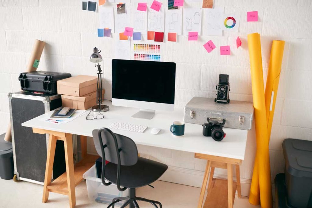 Organized home office setup after a move