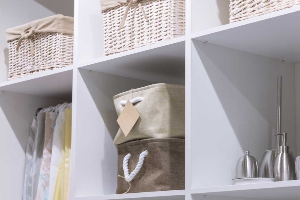 Organized home storage with baskets and bins