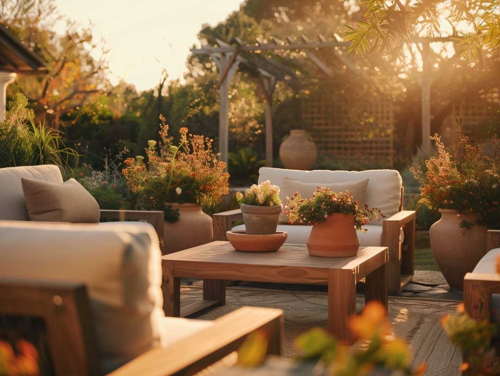 Outdoor lighting in Phoenix garden during sunset