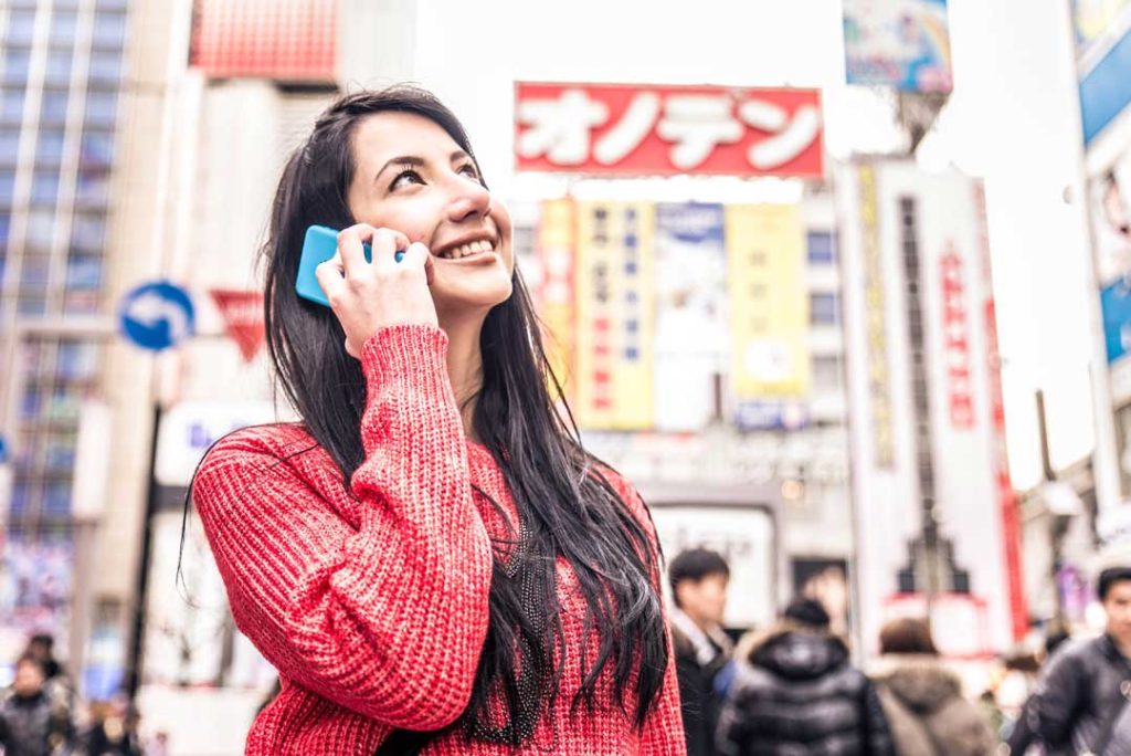 japan tourist on phone