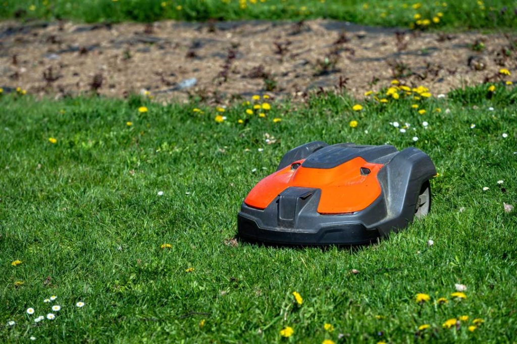 Close-up of a robotic mower’s control panel or app interface