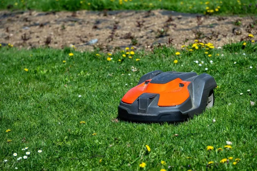 Close-up of a robotic mower’s control panel or app interface