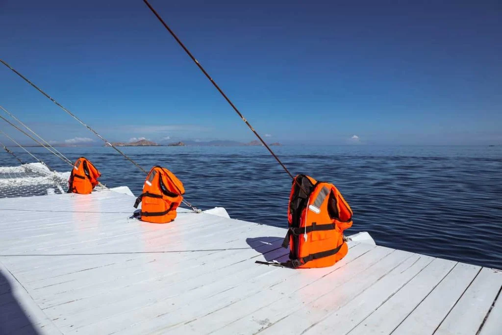 Visible life jackets showing vacation safety readiness