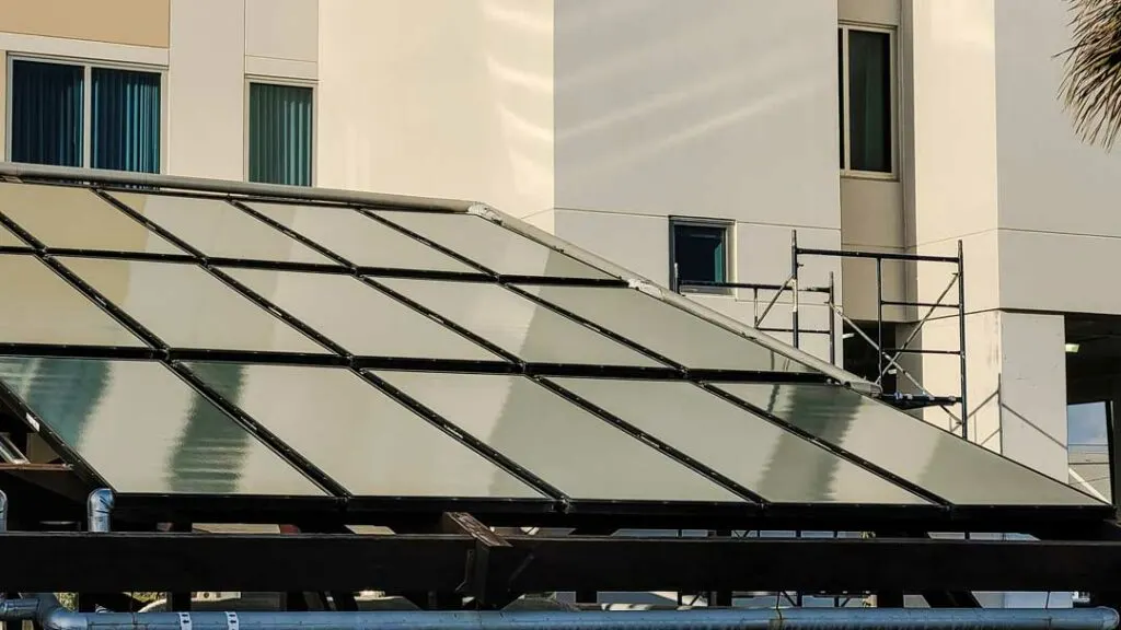 Modern business with rooftop solar panels