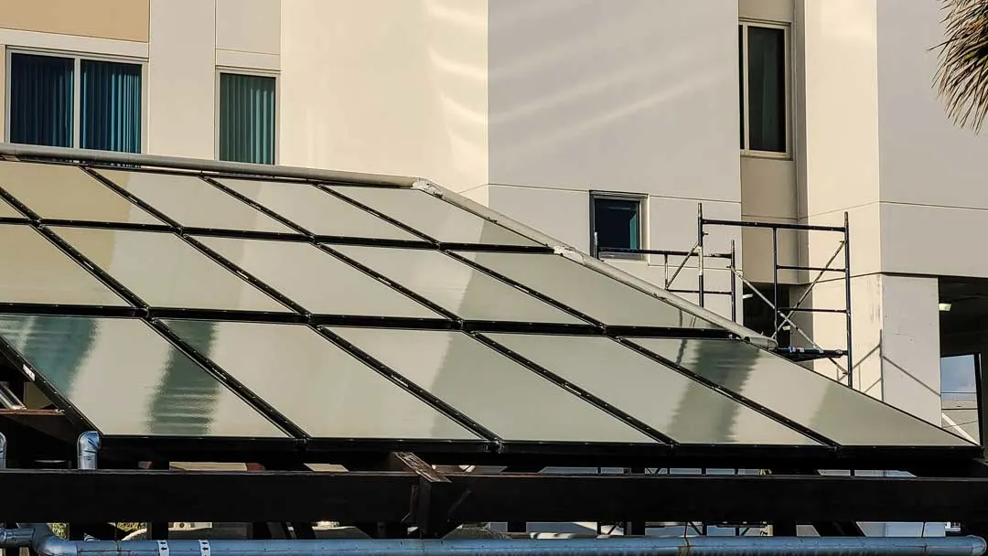 Modern business with rooftop solar panels