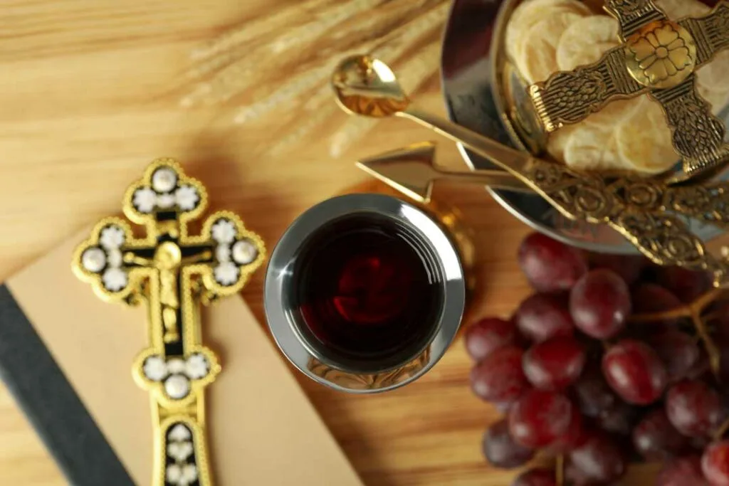 Prefilled communion cups ready for an outdoor service