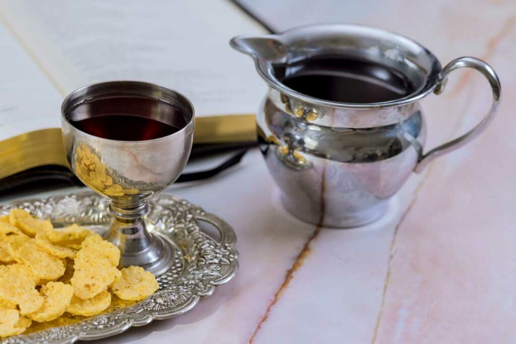 Prefilled communion cups set up for outdoor worship